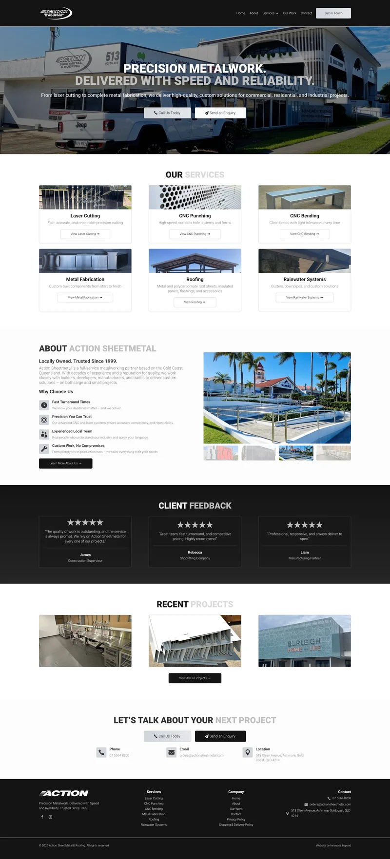 Action Sheetmetal and Roofing website screenshot
