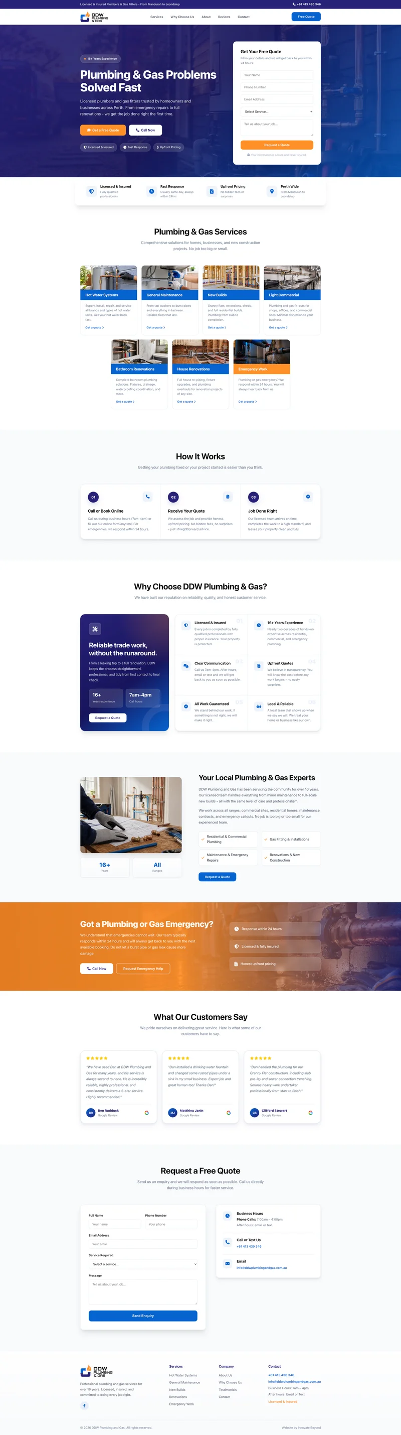 DDW Plumbing & Gas website screenshot